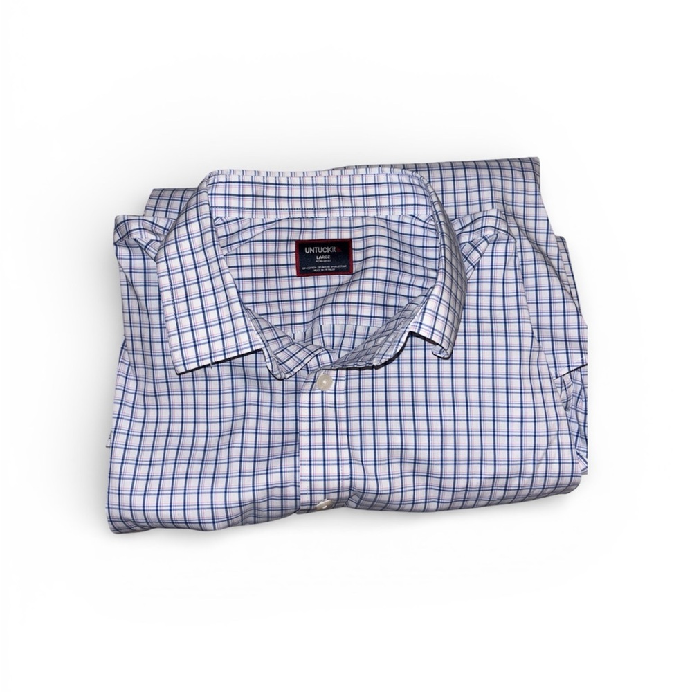 Large UNTUCKit Blue‎ and White Checkered Men's Button Down Shirt
